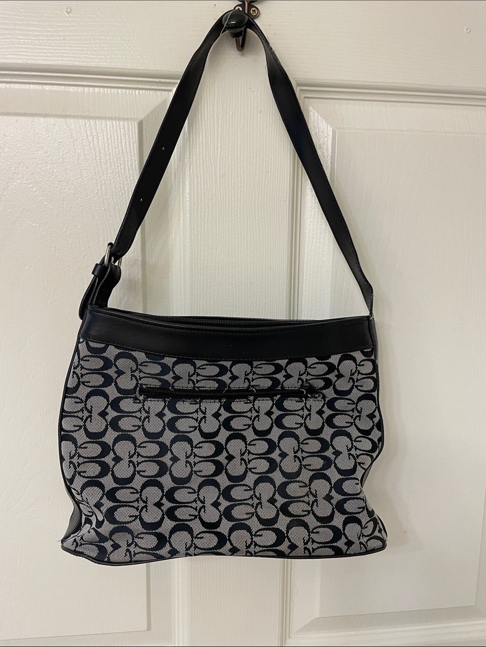 Monogram-Pattern Shoulder Bag in Black and Gray